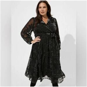Torrid Midi Burnout Velour Blouson Surplice Dress Size 3 NWT $139